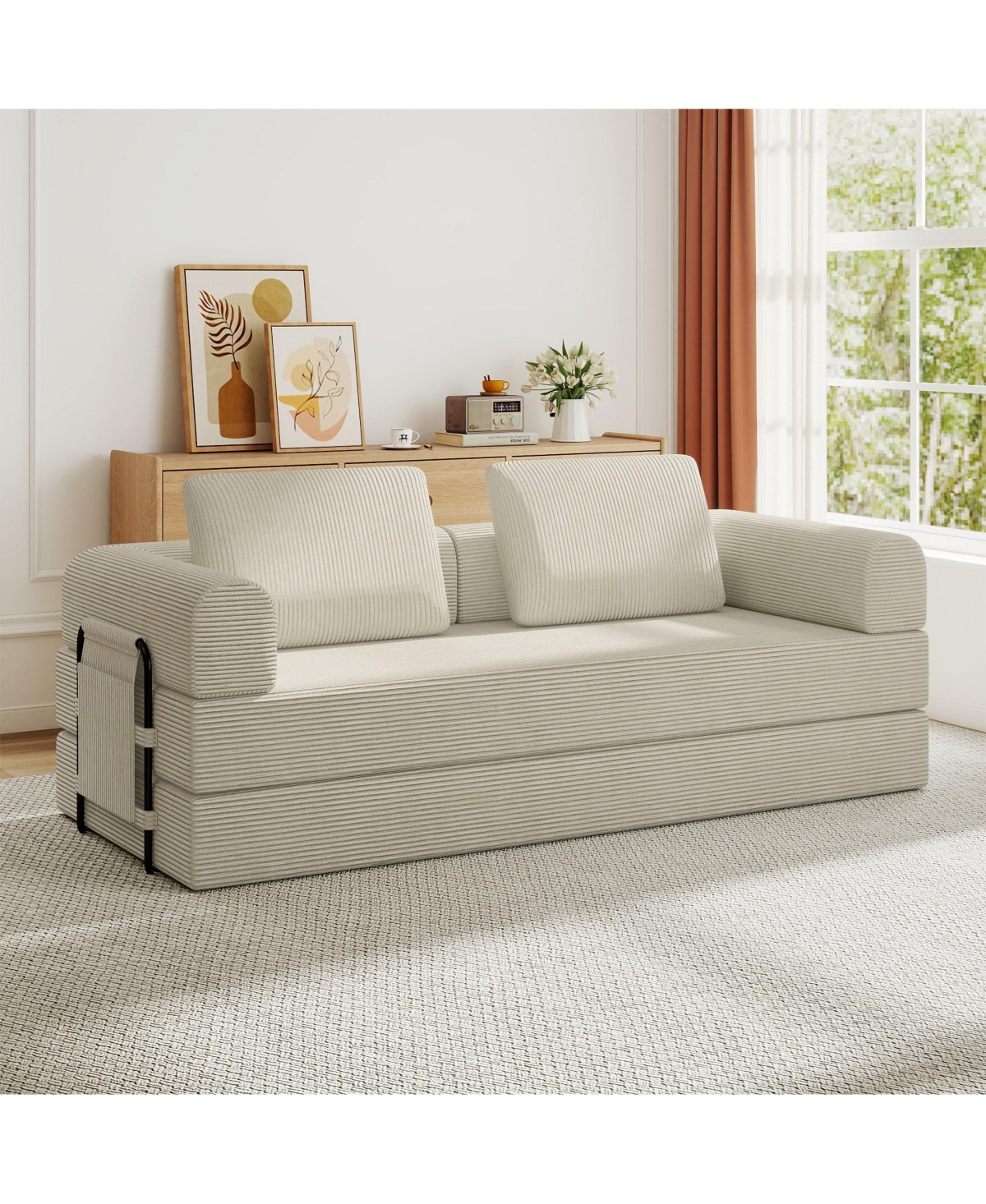 Boyel Living Convertible Sleeper Sofa Bed with Cylindrical Pillow - Corduroy Folding Mattress Couch