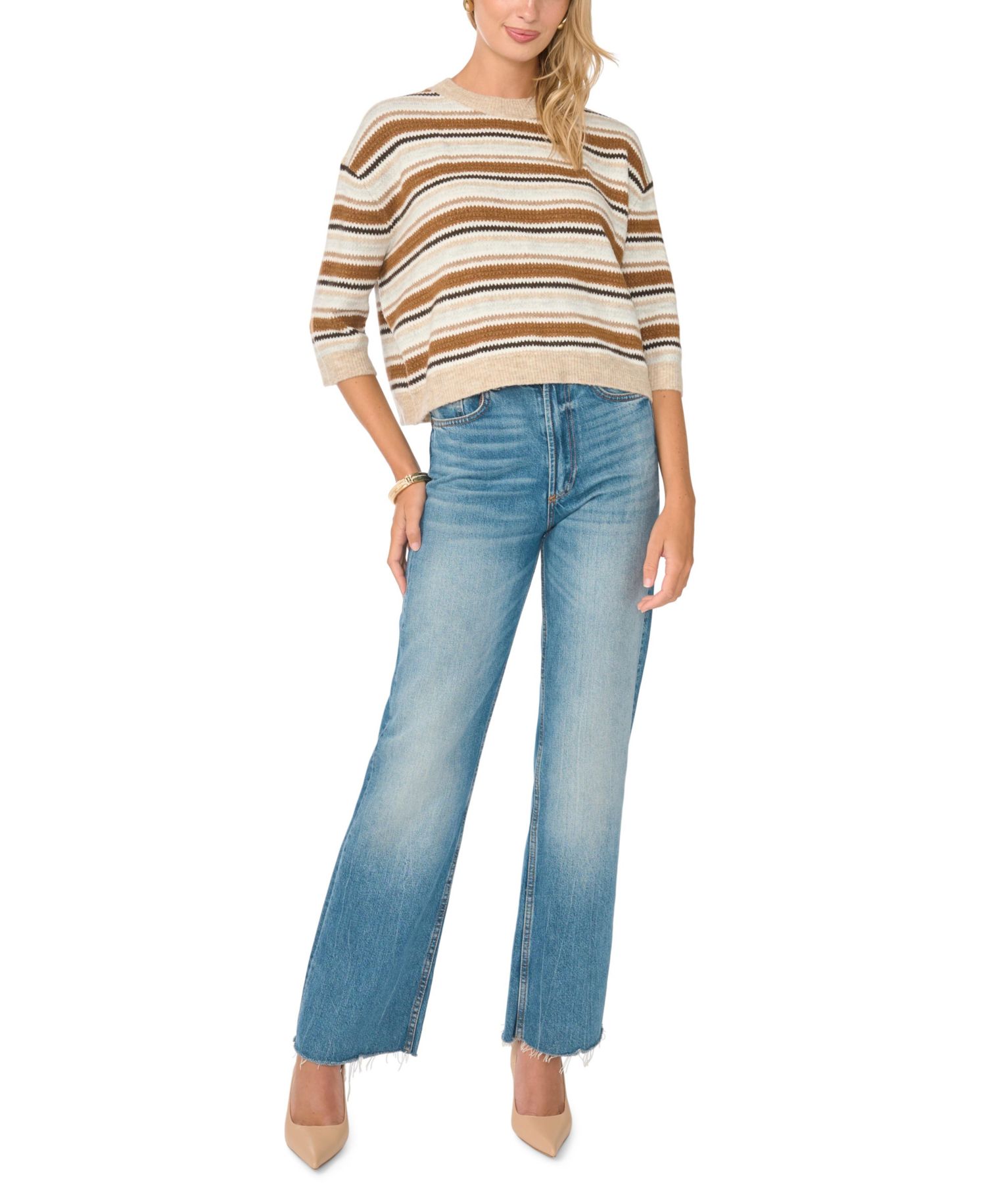 Women's Seed Stitch Striped Crewneck Sweater