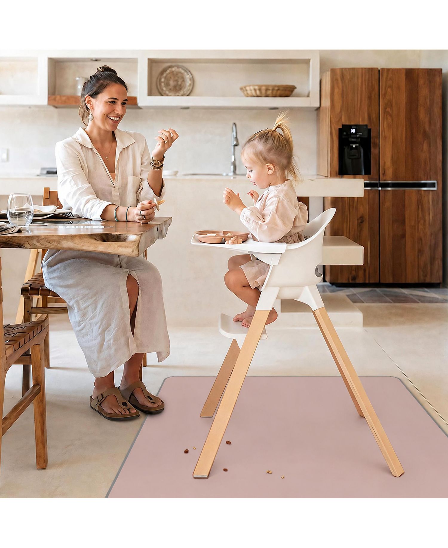 Wipeable Waterproof Anti Slip Floor Protector Mat For Highchair And Mess Cleanup