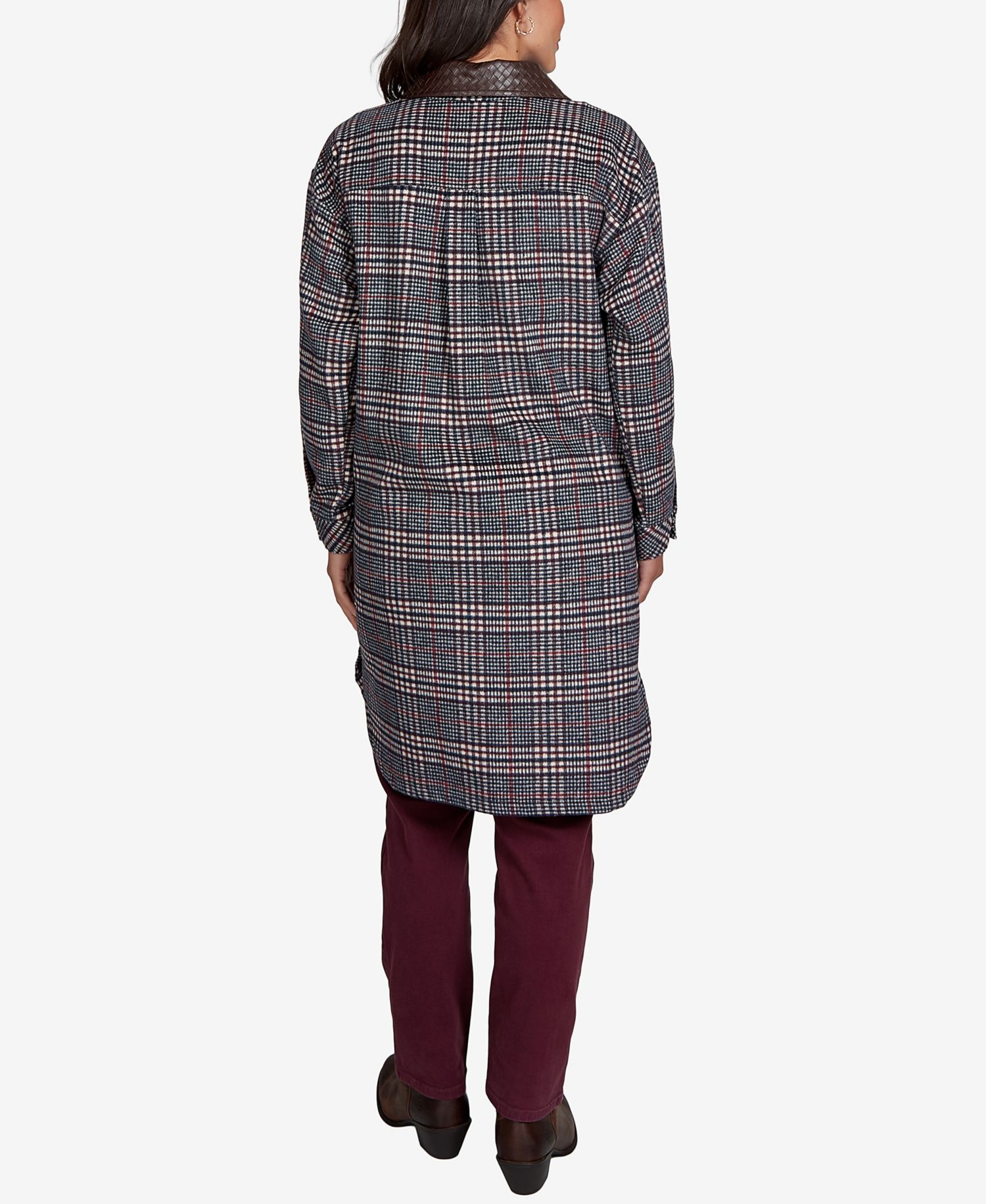 Petite Brushed Plaid Mid-Length Shirt Jacket