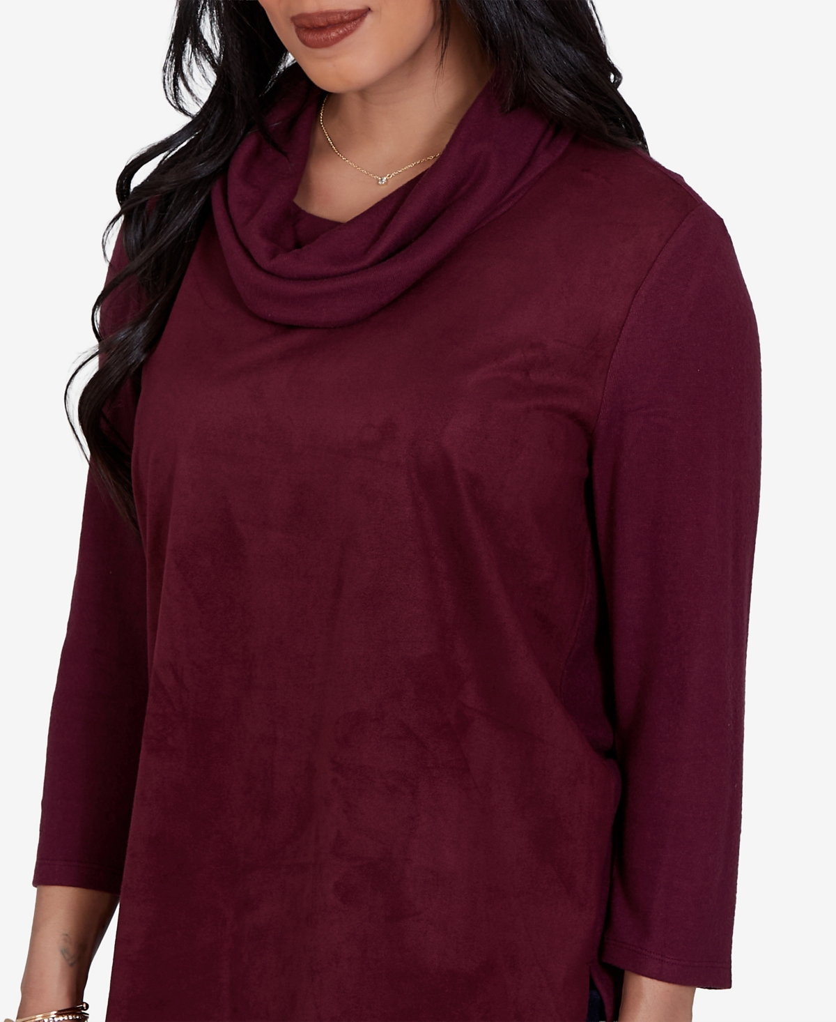 Ruby Rd. Petite Cowl Neck 3/4-Sleeve Side-Slit Blouse