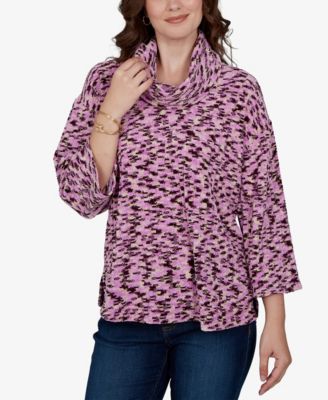 Petite Spacedye Cowl Neck 3/4-Sleeve Top