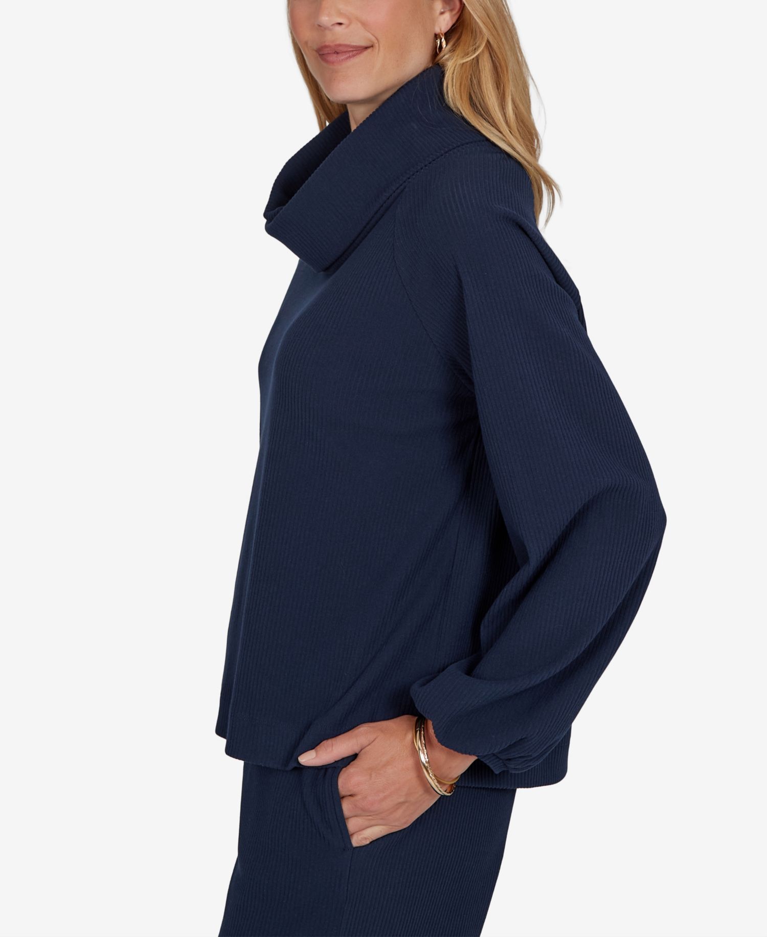 Petite Cowl Neck Ribbed Top