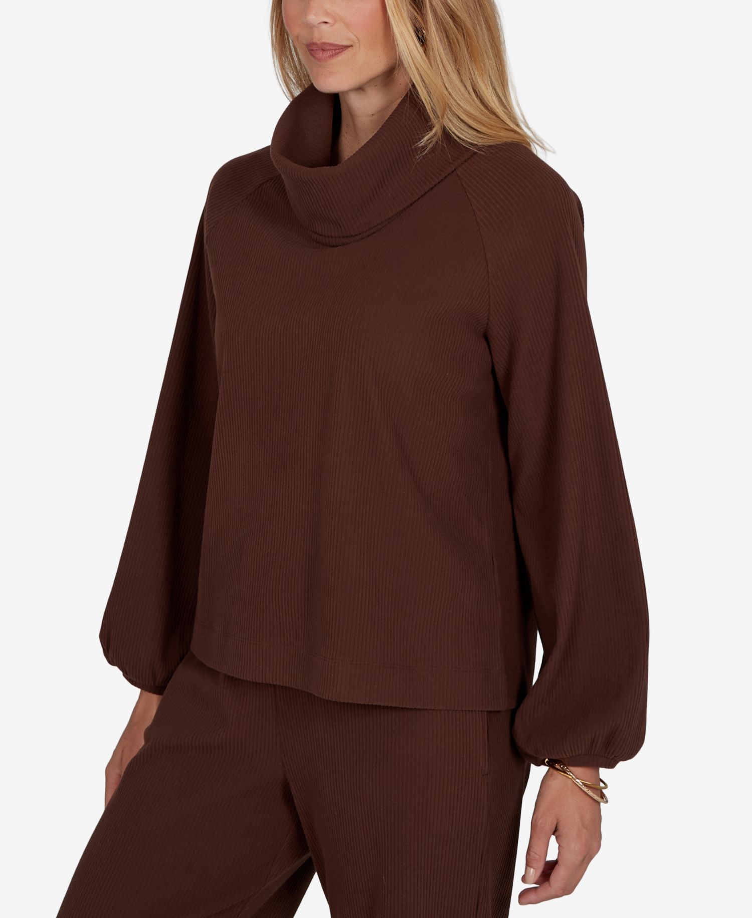 Petite Cowl Neck Ribbed Top