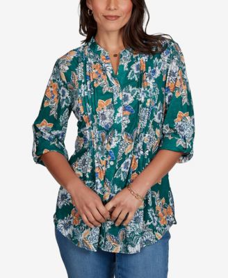 Petite Kensington Henley 3/4-Sleeve Floral Blouse