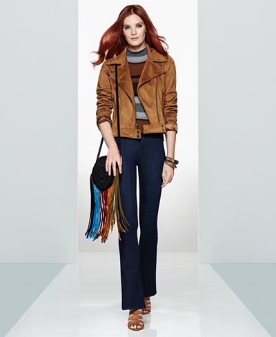 Lucky Brand Moto Jacket, Sanctuary Mock-Neck Top & DL 1961 Flared Jeans