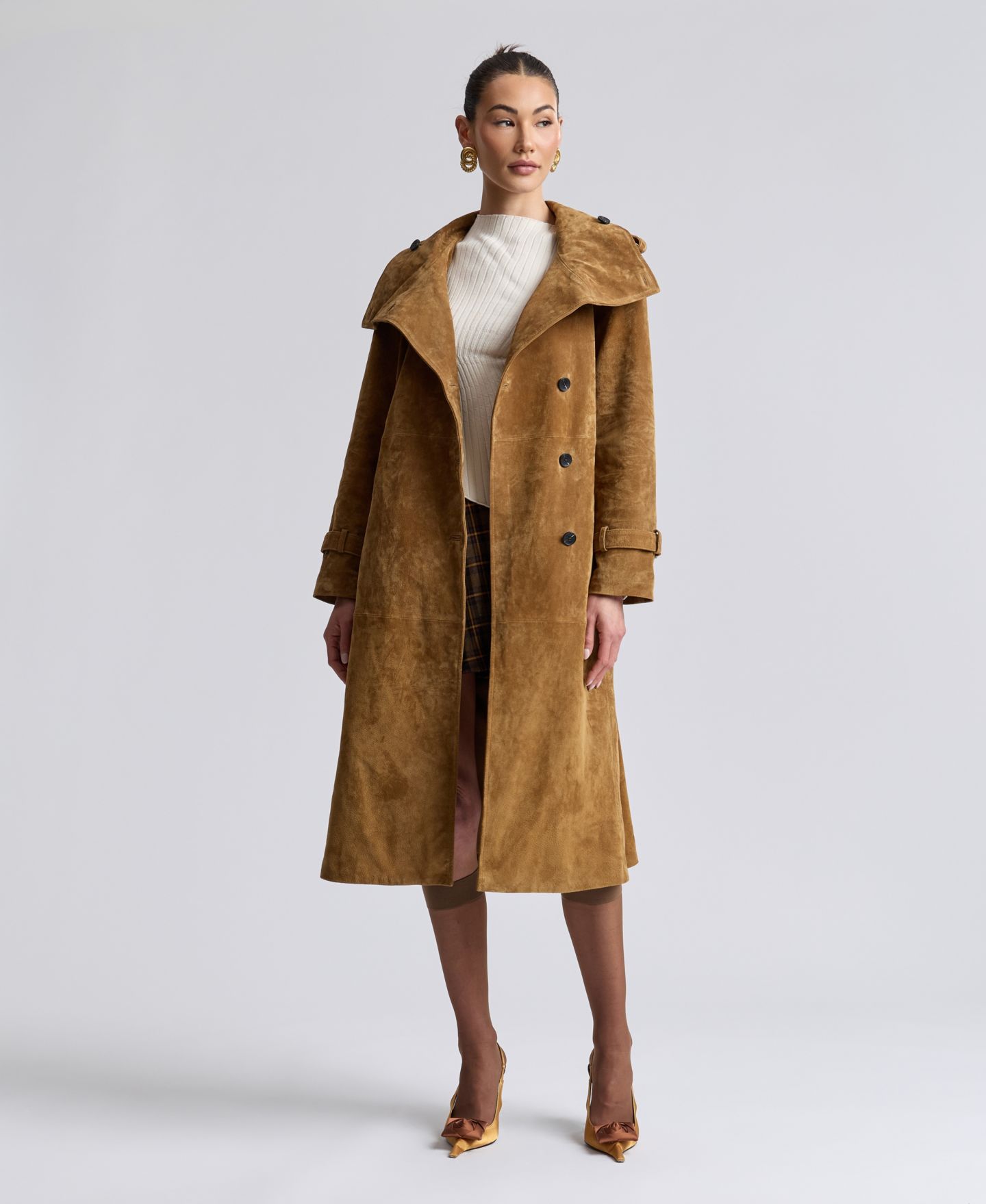 Женское пальто Avec Les Filles Funnel-Neck Suede Oversized Trench, цвет: Виски — фото 6
