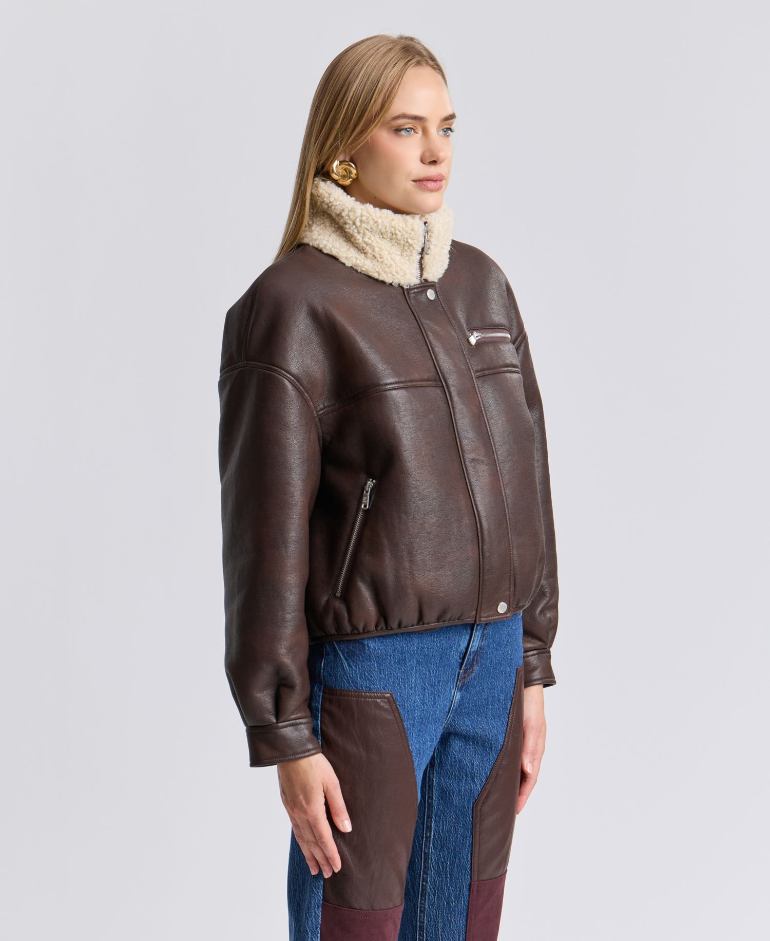 Women's Faux Shearling Oversized-Fit Bomber Jacket