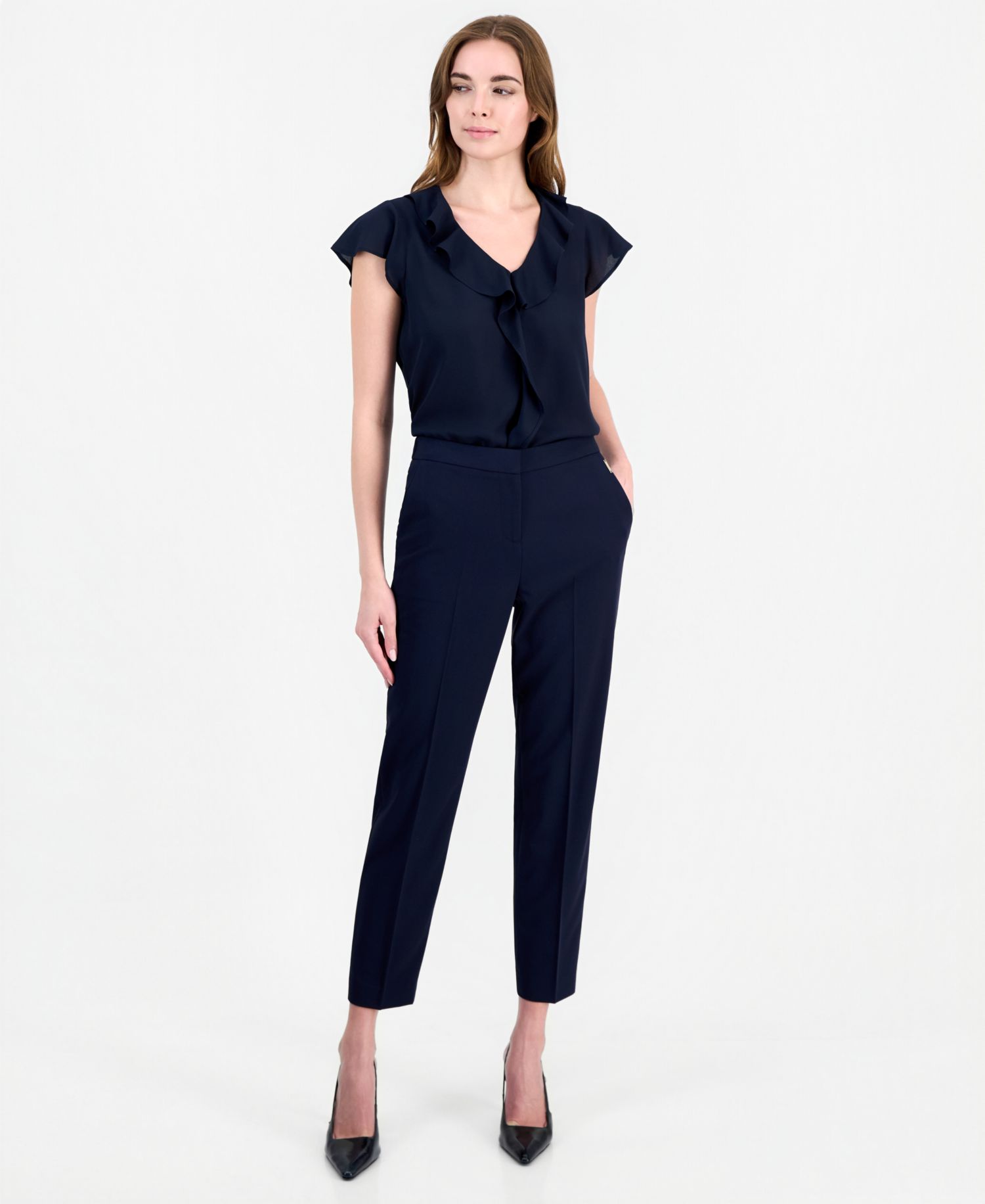 Women's Straight-Leg Mid-Rise Elastic-Back Pants