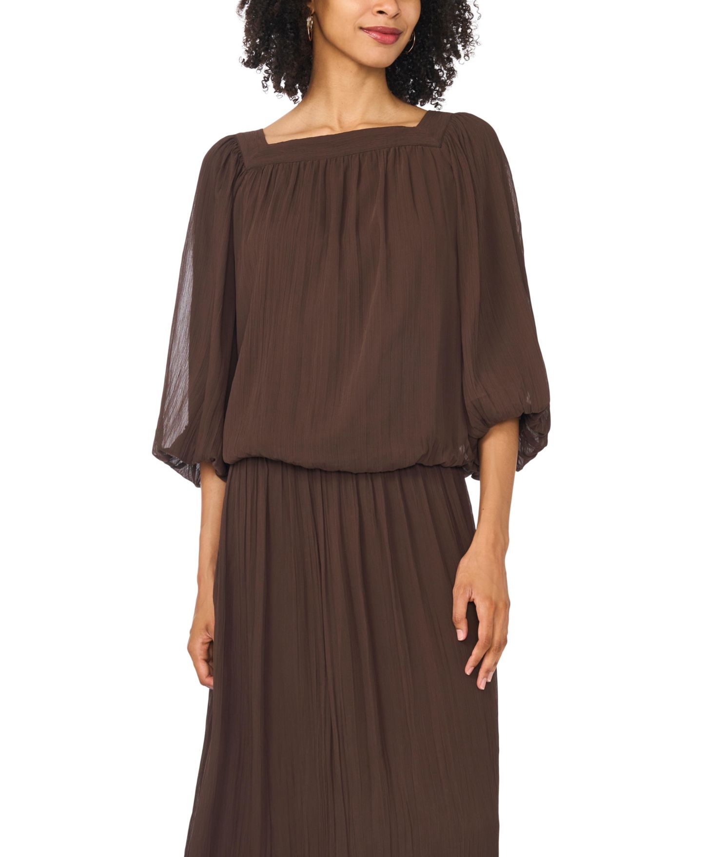 Vince Camuto Женские блузки Macy's Square Neck 3/4-Sleeve Bubble Blouse, цвет: Насыщенный шоколадный — фото 3