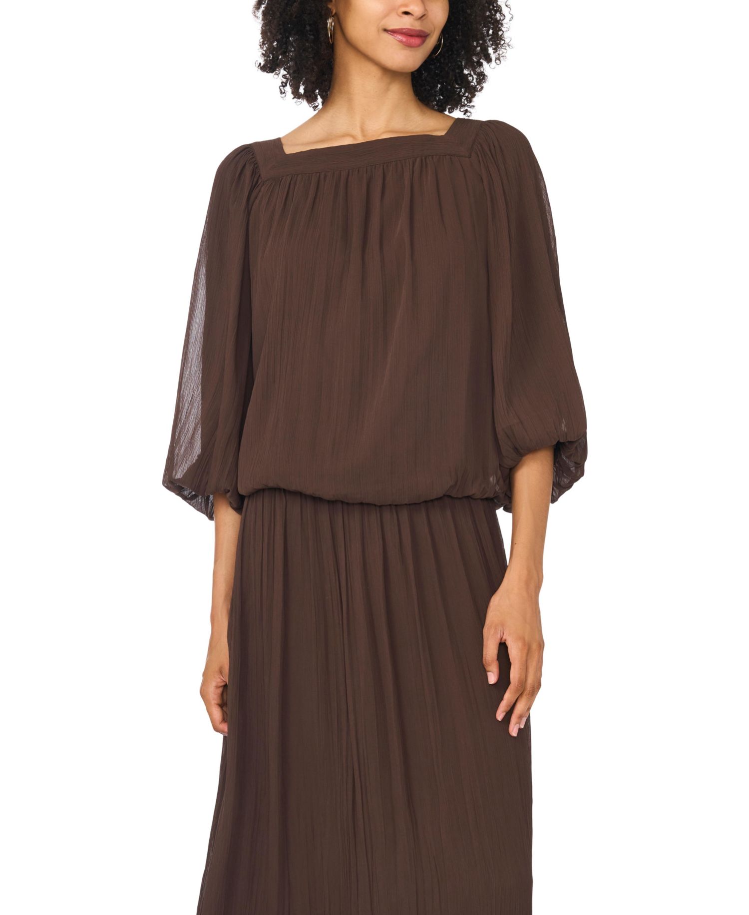 Women's Square Neck 3/4-Sleeve Bubble Blouse