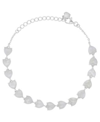 Rhodium Over Sterling Silver Moonstone Heart Frontal Bracelet