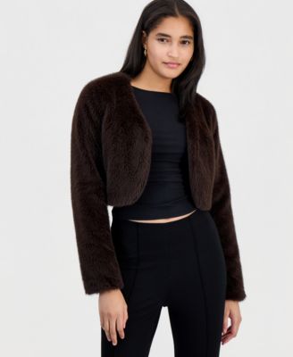 Juniors' Cropped Faux Fur Lined Bolero
