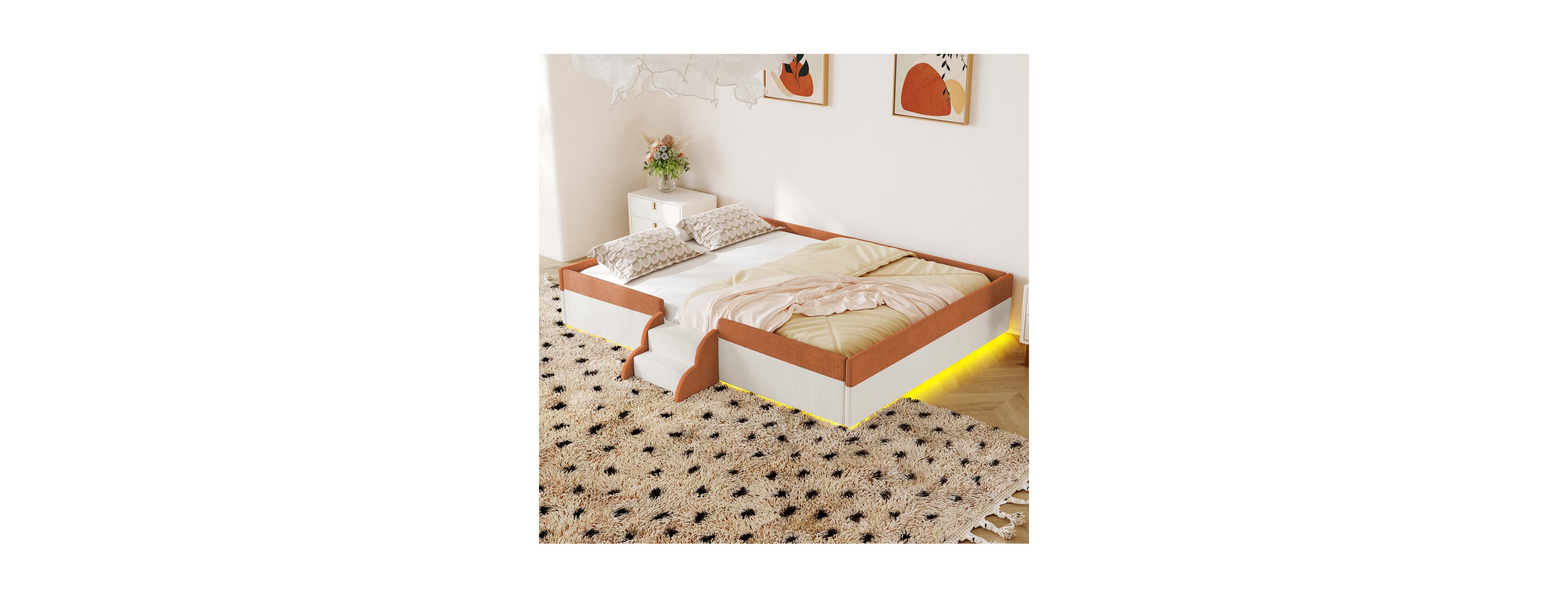 Streamdale Furniture Full Size Upholstered Floor Bed with Fence
