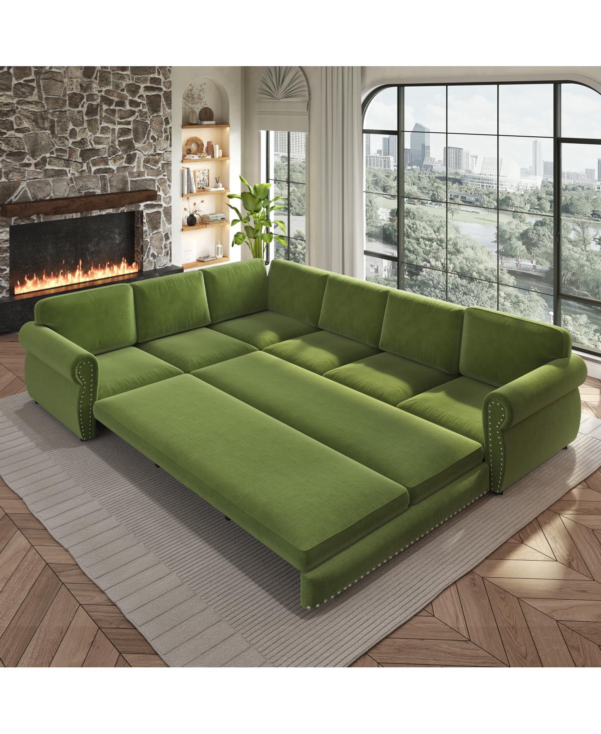 Streamdale Furniture 118" L-Shaped Pull-Out Sleeper Sofa with Chenille Fabric
