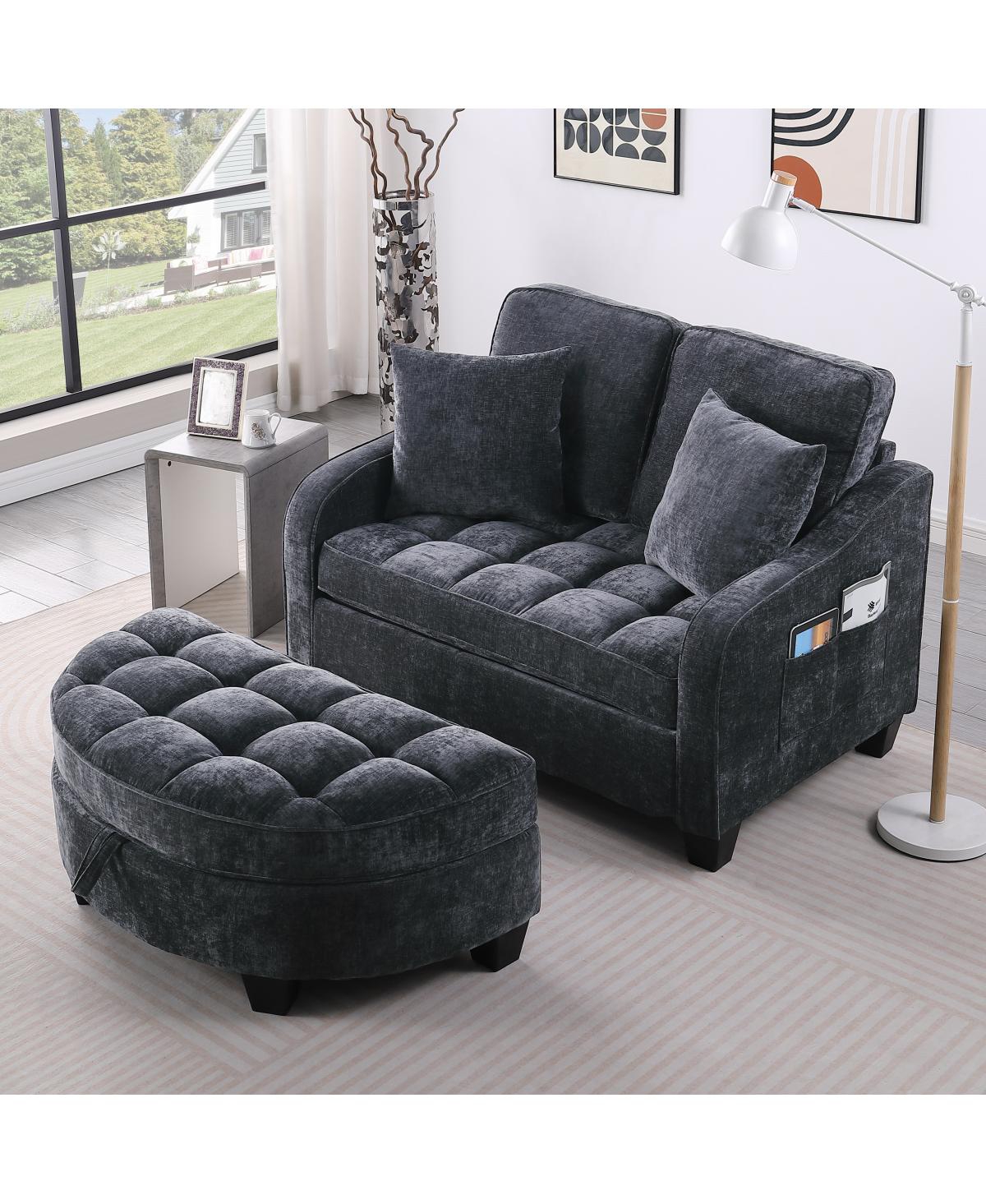 Streamdale Furniture Two-Seater Sofa Chaise with Storage Footrest and Pillows