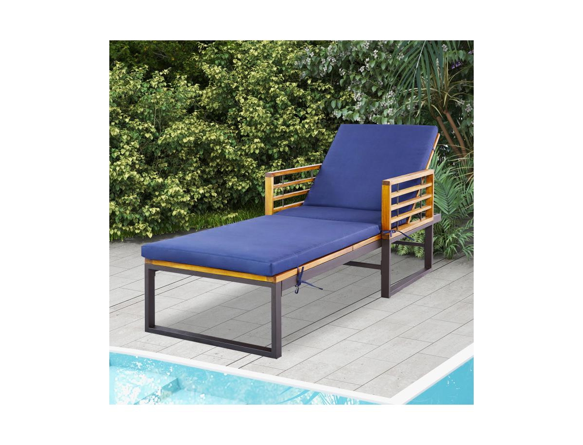 Boyel Living Adjustable Cushioned Patio Chaise Lounge Chair with 4-Level Backrest - Navy