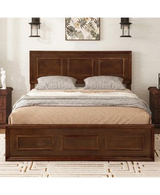Full Size Pine Wood Bed with Adjustable Headboard