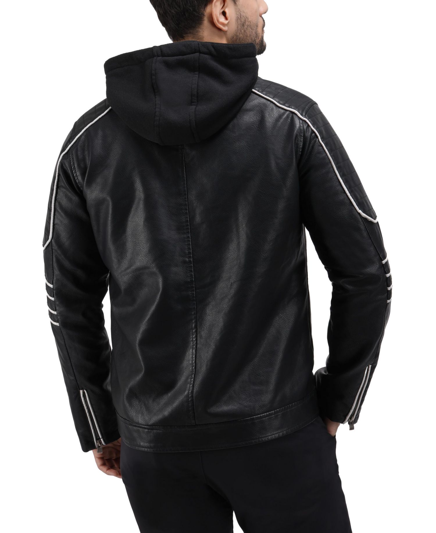 XRAY Men's Grainy PU Moto Jacket With Hood and Faux Shearling Lining