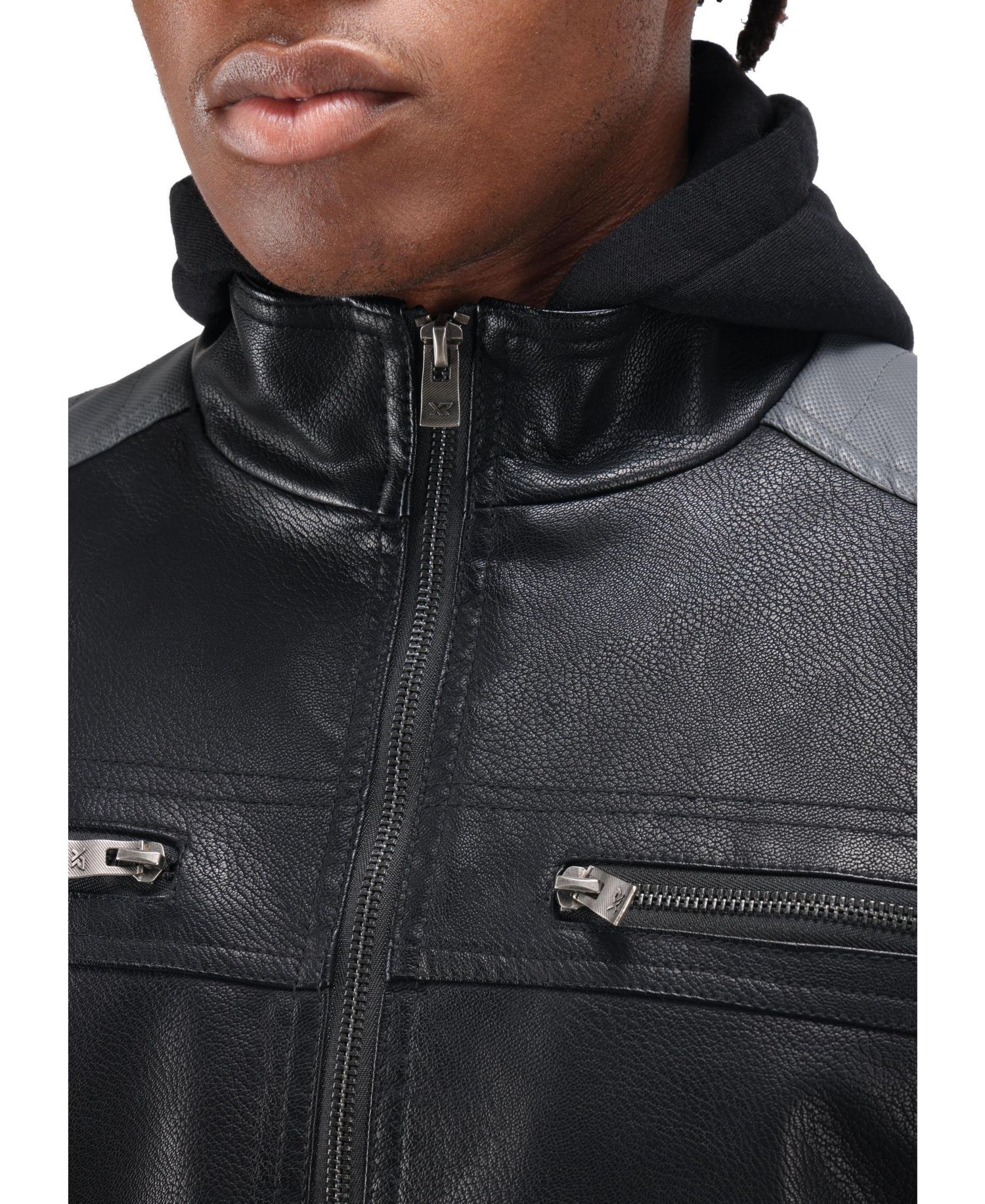 XRAY Men's Grainy PU Leather Hooded Jacket With Faux Shearling Lining
