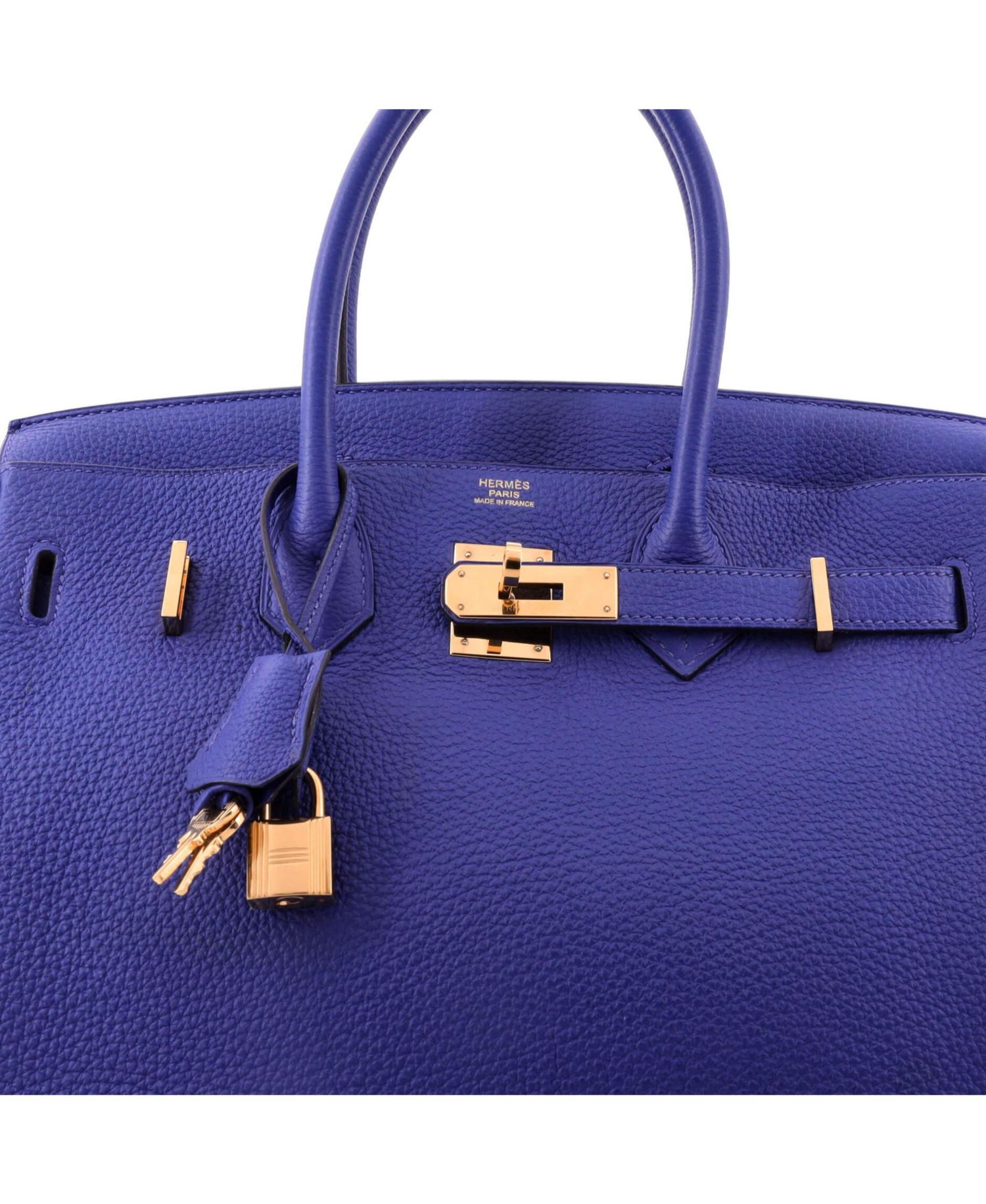 Pre-Owned Hermes Birkin 30 Handbag Blue Togo with Gold Hardware