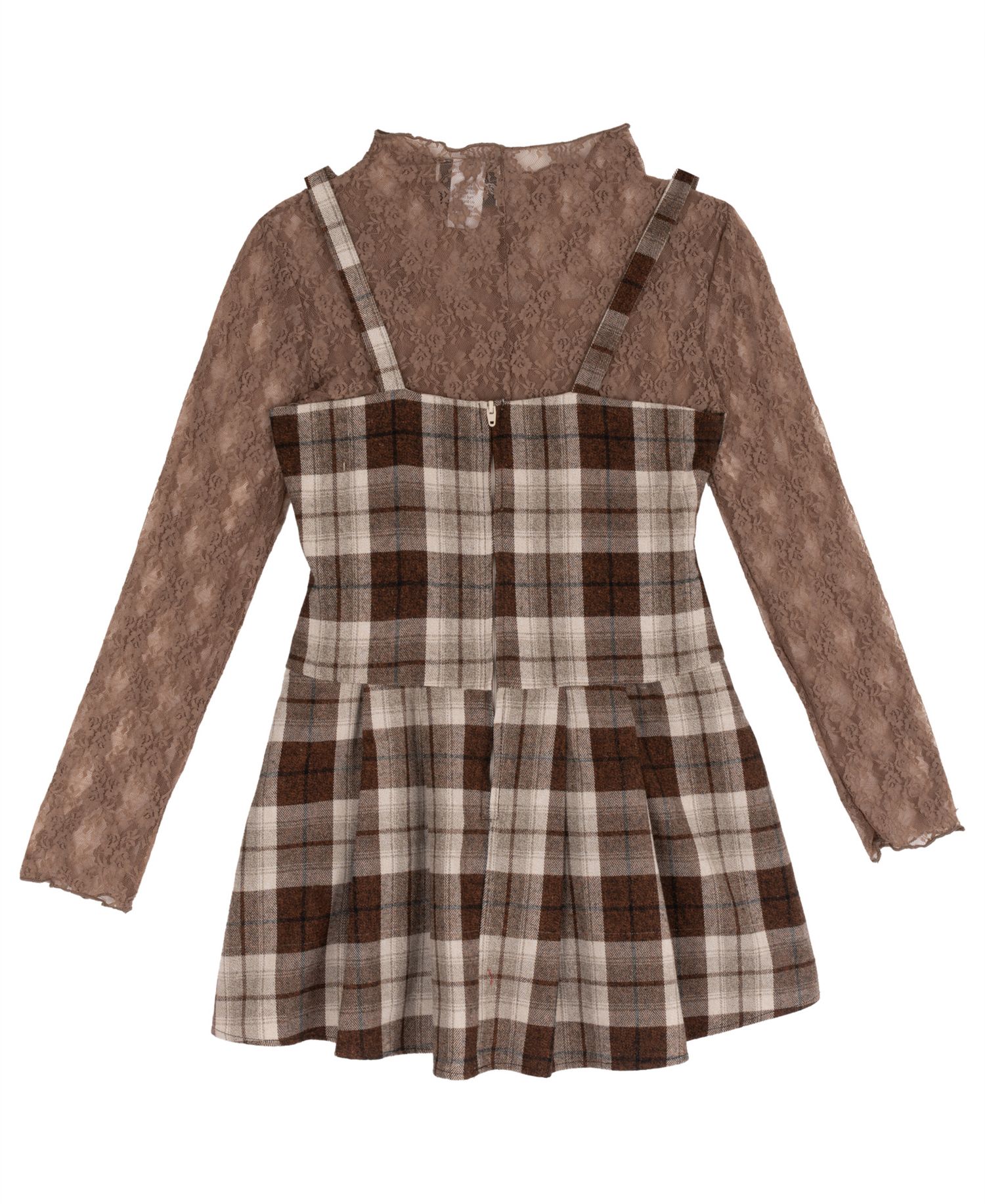 Girls' 7-16 Rhinestone Plaid Jumper and Lace Top, 2-Piece Set