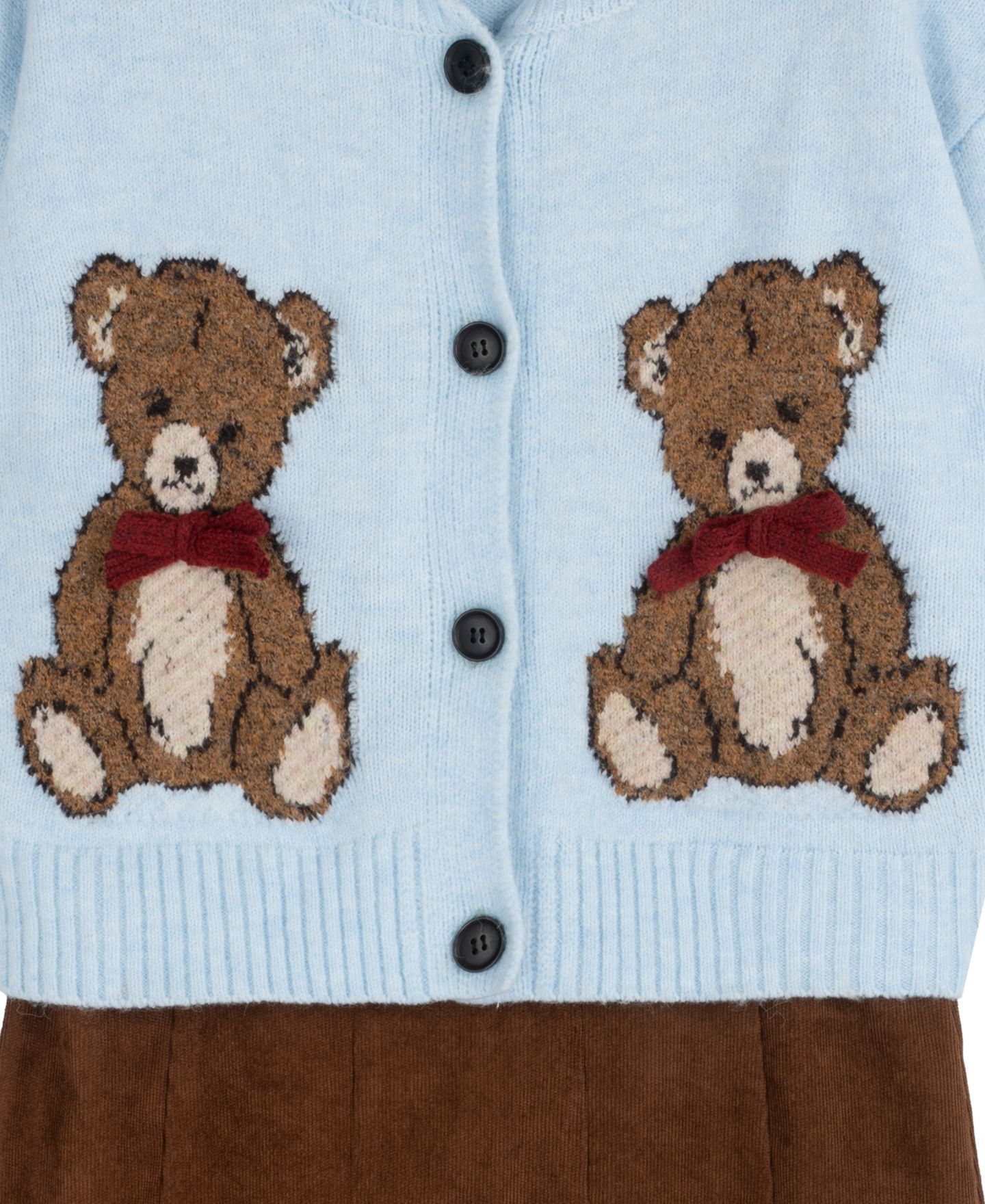 Комплект Rare Editions Teddy Bear Cardigan and Corduroy Jumper Dress, 2-Piece Set для девочек, цвет: Синий / Коричневый — фото 8