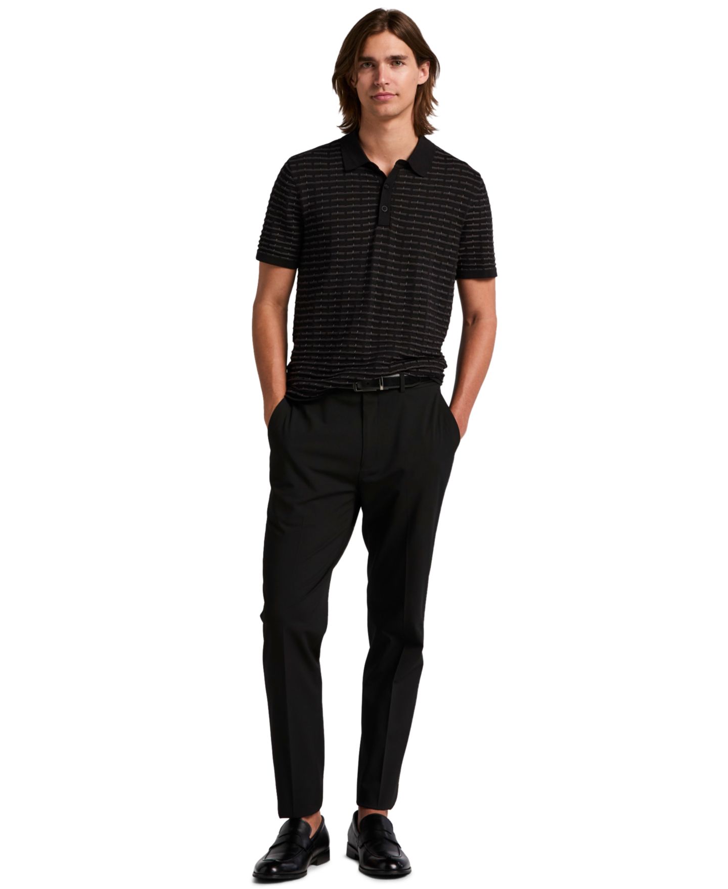Мужской свитер Perry Ellis Grid Jacquard Polo Sweater, цвет: Чёрный — фото 2