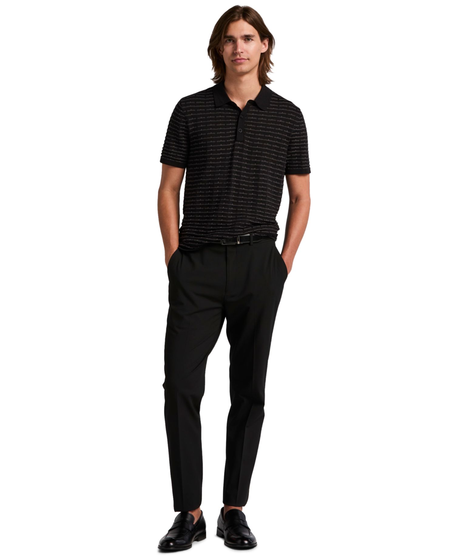 Men's Grid Jacquard Polo Sweater