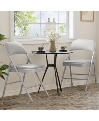 Folding Chairs Set of 2 Padded Comfortable Foldable with Soft Cushion Metal Stackable Portable for Office Wedding Dining Grey