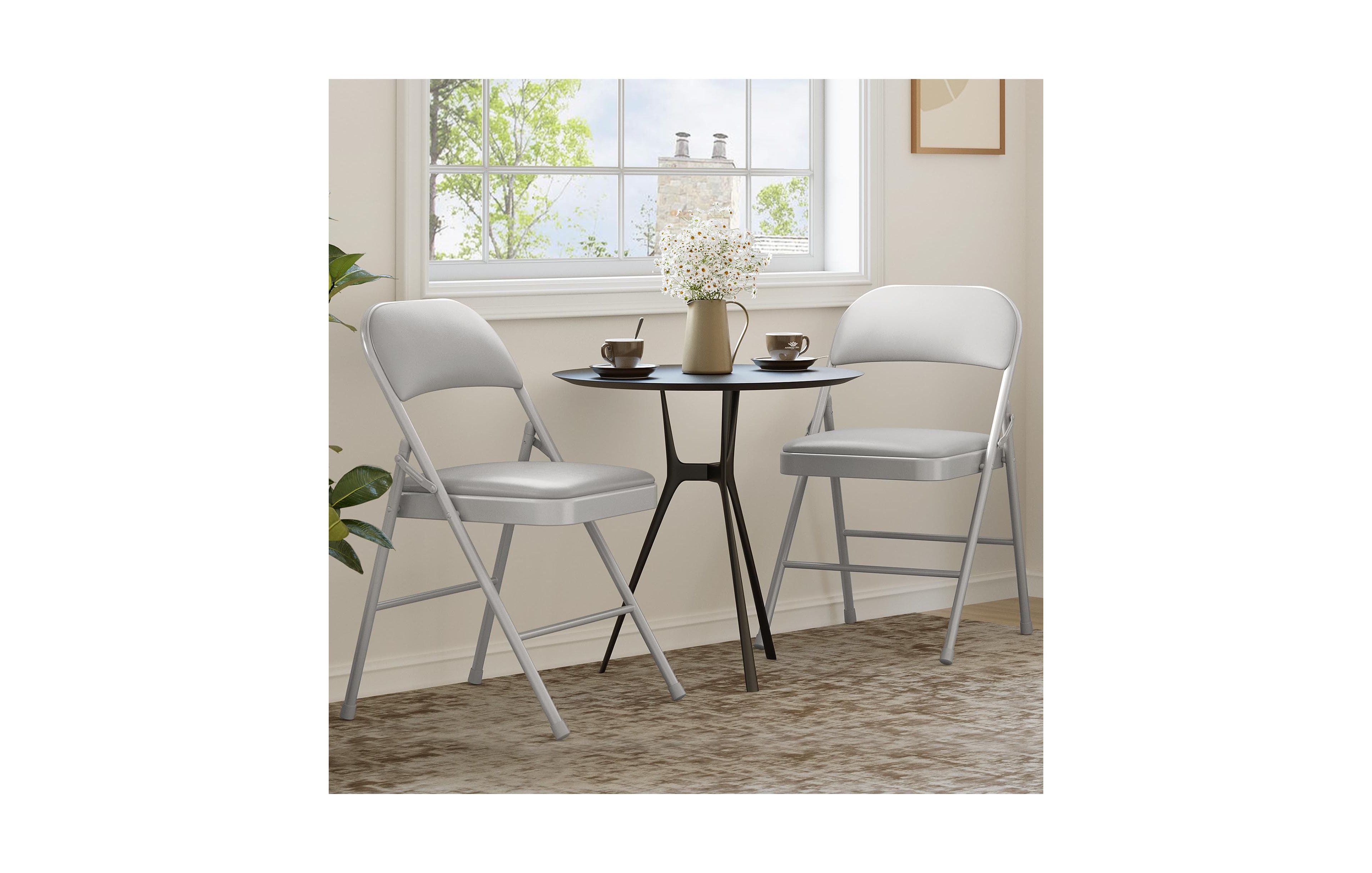 Folding Chairs Set of 2 Padded Comfortable Foldable with Soft Cushion Metal Stackable Portable for Office Wedding Dining Grey