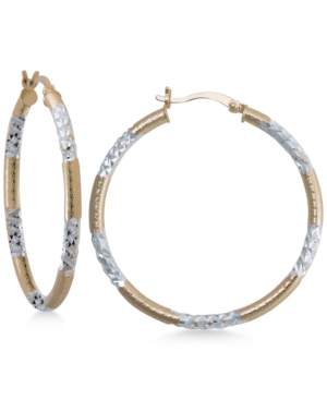 image of Two-Tone Textured Hoop Earrings in Sterling Silver and 14k Gold-Plate
