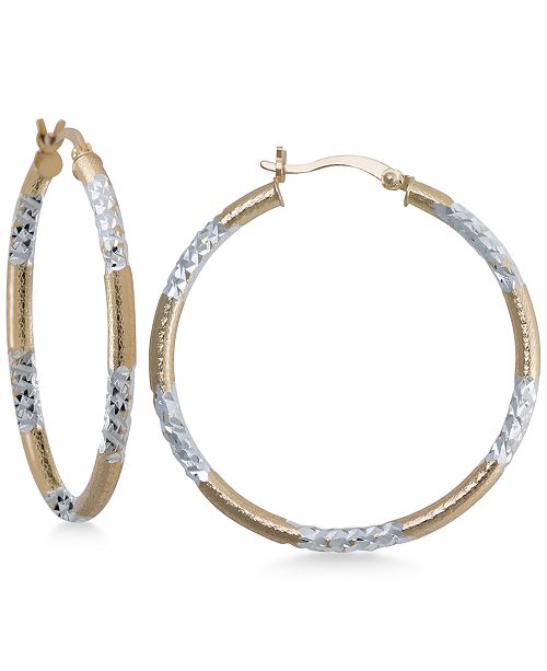 Macy's TwoTone Textured Hoop Earrings in Sterling Silver and 14k Gold