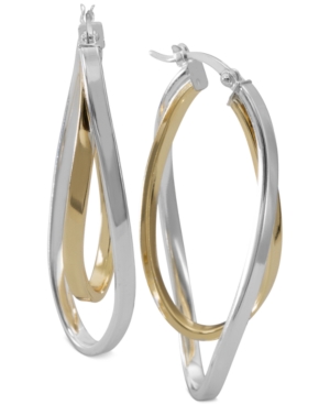 image of Two-Tone Twisted Hoop Earrings in Sterling Silver and 14k Gold-Plate