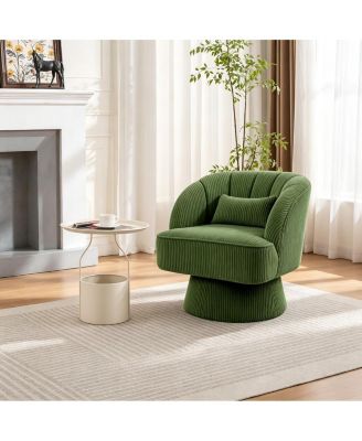 Swivel Barrel Accent Chair, 360 Degree Upholstered Armchair, Comfy Lounge Reading Chair for Living Room Bedroom Reading Nook, Green Corduroy