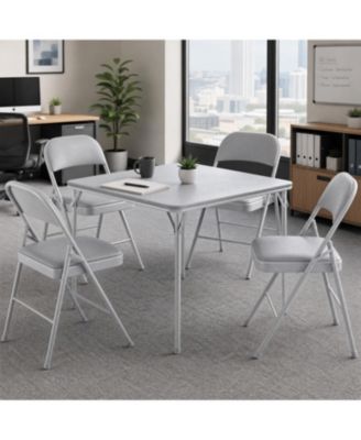 Folding Table Set 5 Piece Space Saving with PU Collapsible Chairs Multi Functional Portable No Assembly for Dining Card Games Board Games Grey