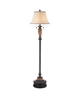 Sonnett Vintage Rustic Floor Lamp with Black Riser 68" Tall Bronze Metal Faux Marble Ivory Linen Bell Shade for Living Room Bedroom Home