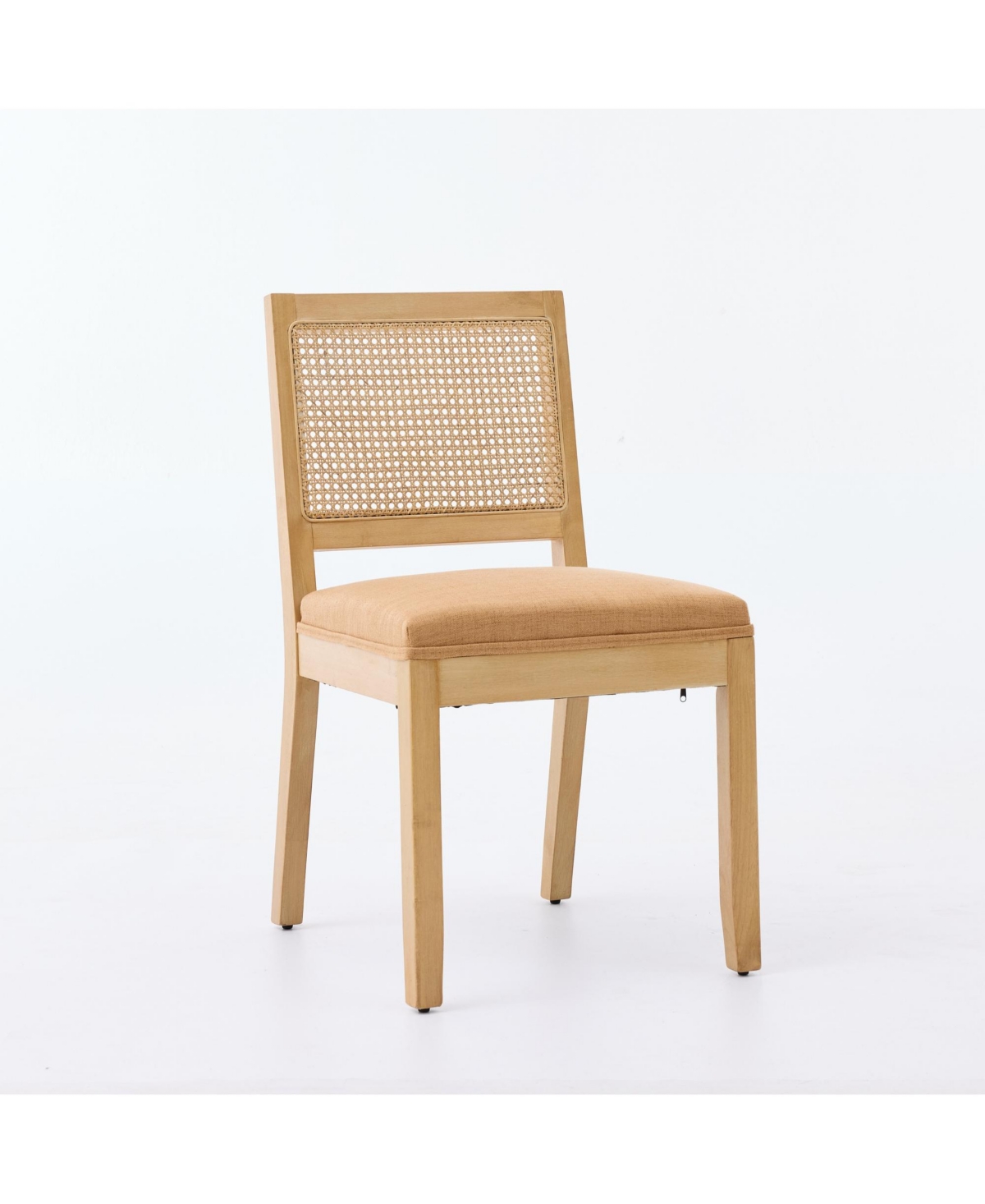 Flynama Set of 2 Tan Mid-Century Farmhouse Cane Rattan Dining Chairs, S-Spring Dual Rebound Cushion Solid Hardwood Side Chairs