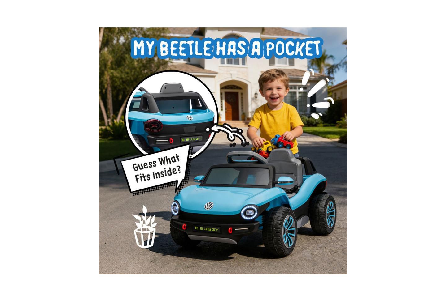 Детская игрушка YOBTOP 12V Beetle Kids Ride On Electric Car - 2.4G Parental Remote Control, Cute Curvy Body, 2WD 4-Wheel Suspension For Kids 3-5, цвет: Синий — фото 9
