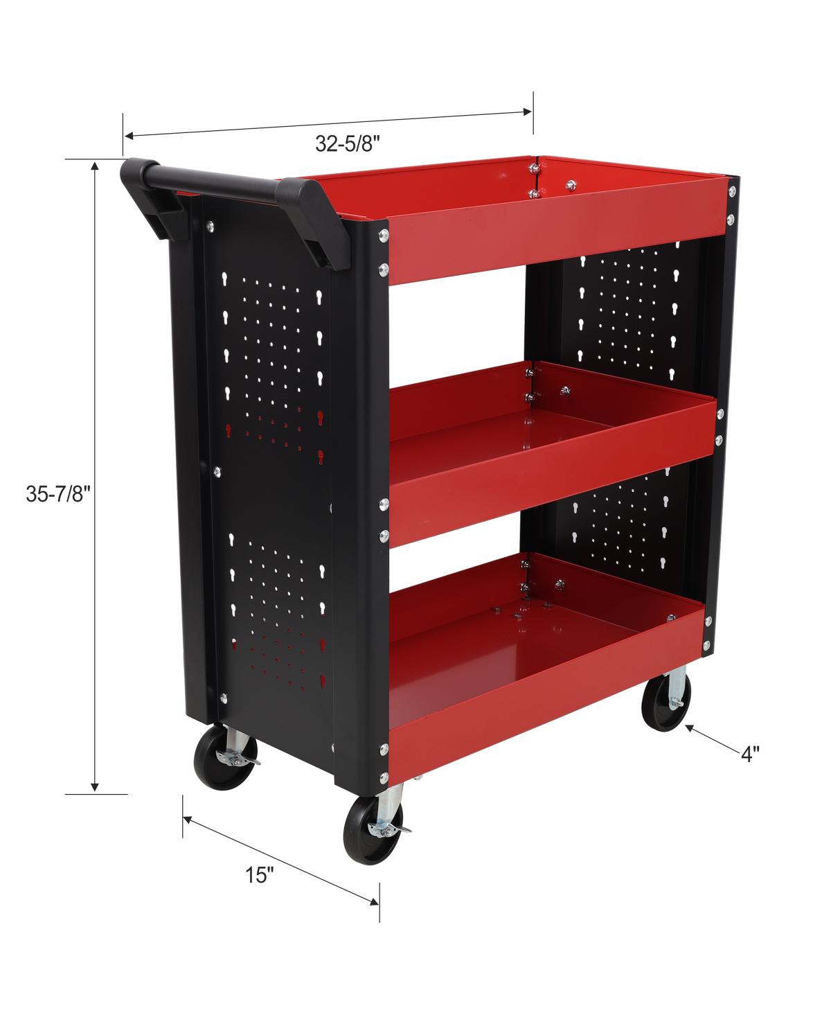 Streamdale Furniture 3 Tier Rolling Tool Cart with Pegboard