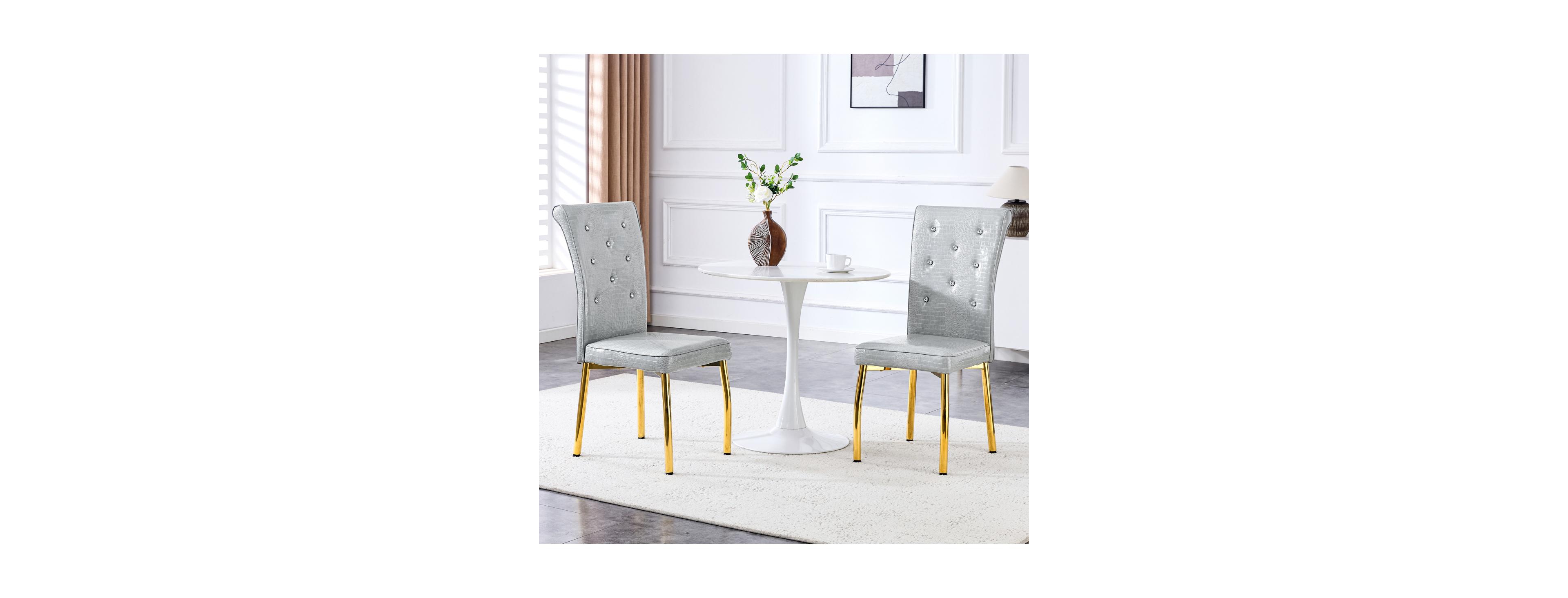 Streamdale Furniture Crocodile Leather Crystal Clasp Dining Chairs Set of 2
