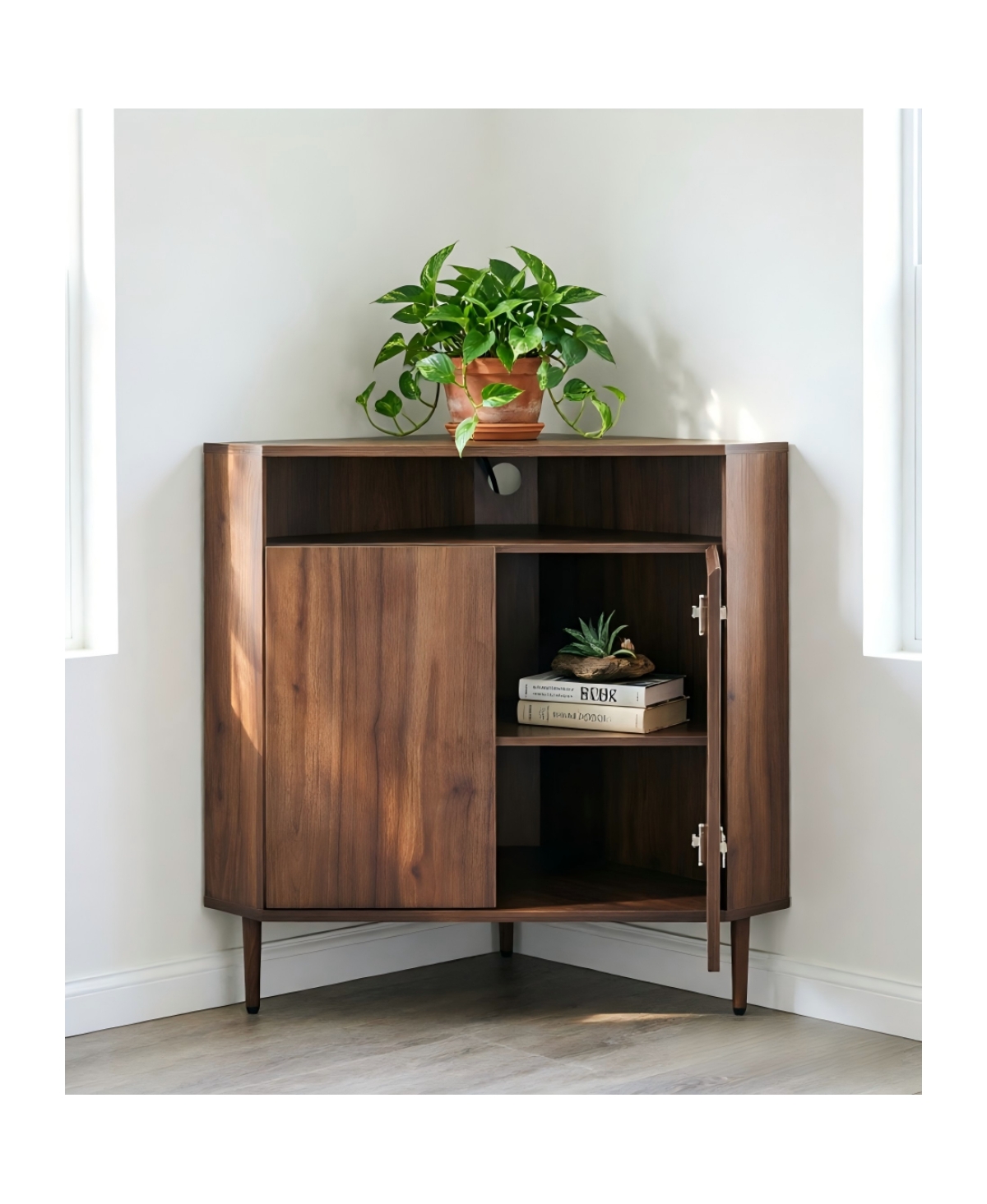 Streamdale Furniture Modern Narrow Wooden Corner Storage Cabinet with Power Strip