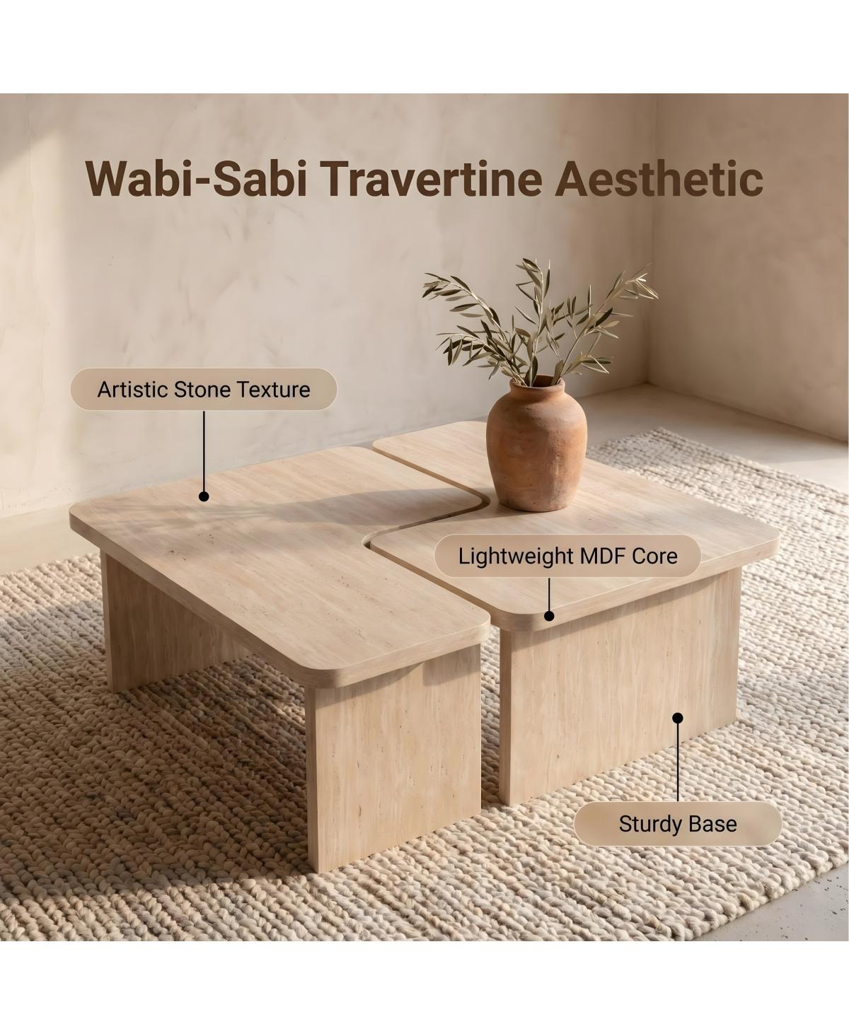 Streamdale Furniture Modular Travertine Coffee Table Set of 2