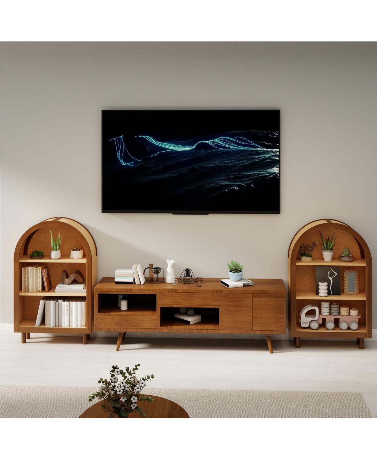 Streamdale Furniture Arched 3-Shelf Wooden Bookcase with Glaze Finish