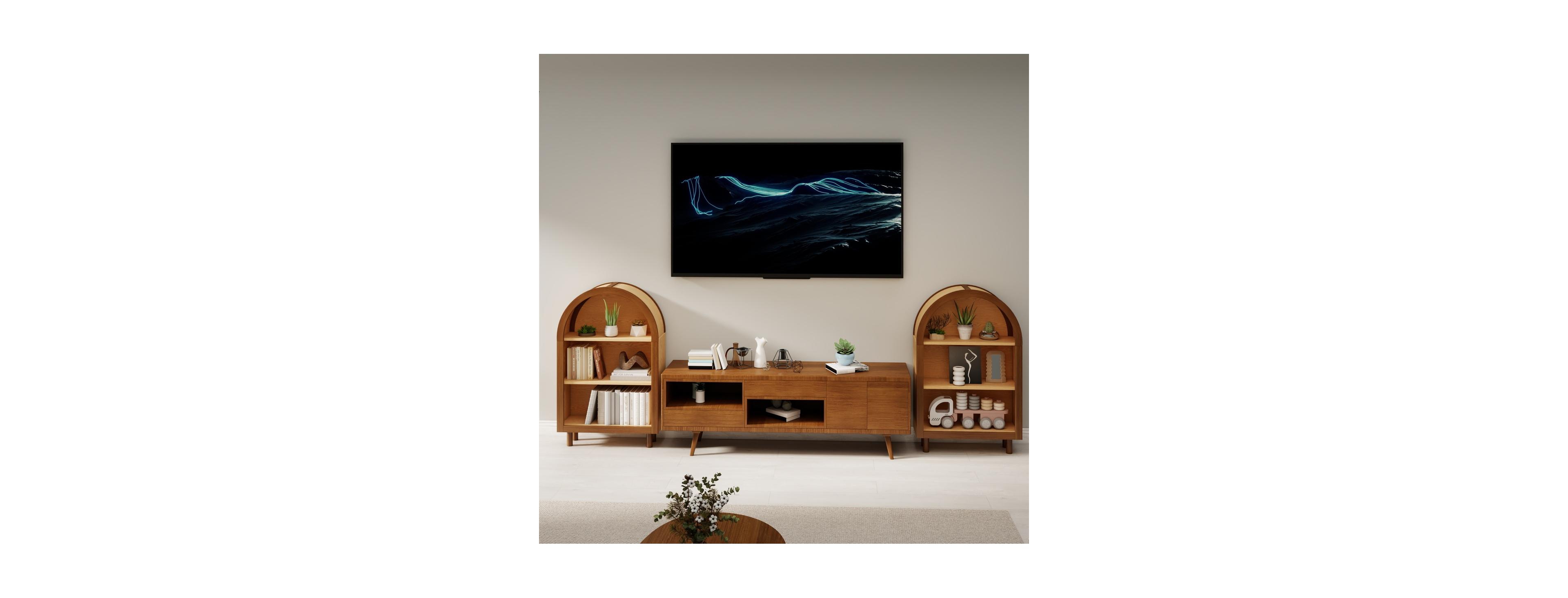 Streamdale Furniture Arched 3-Shelf Wooden Bookcase with Glaze Finish