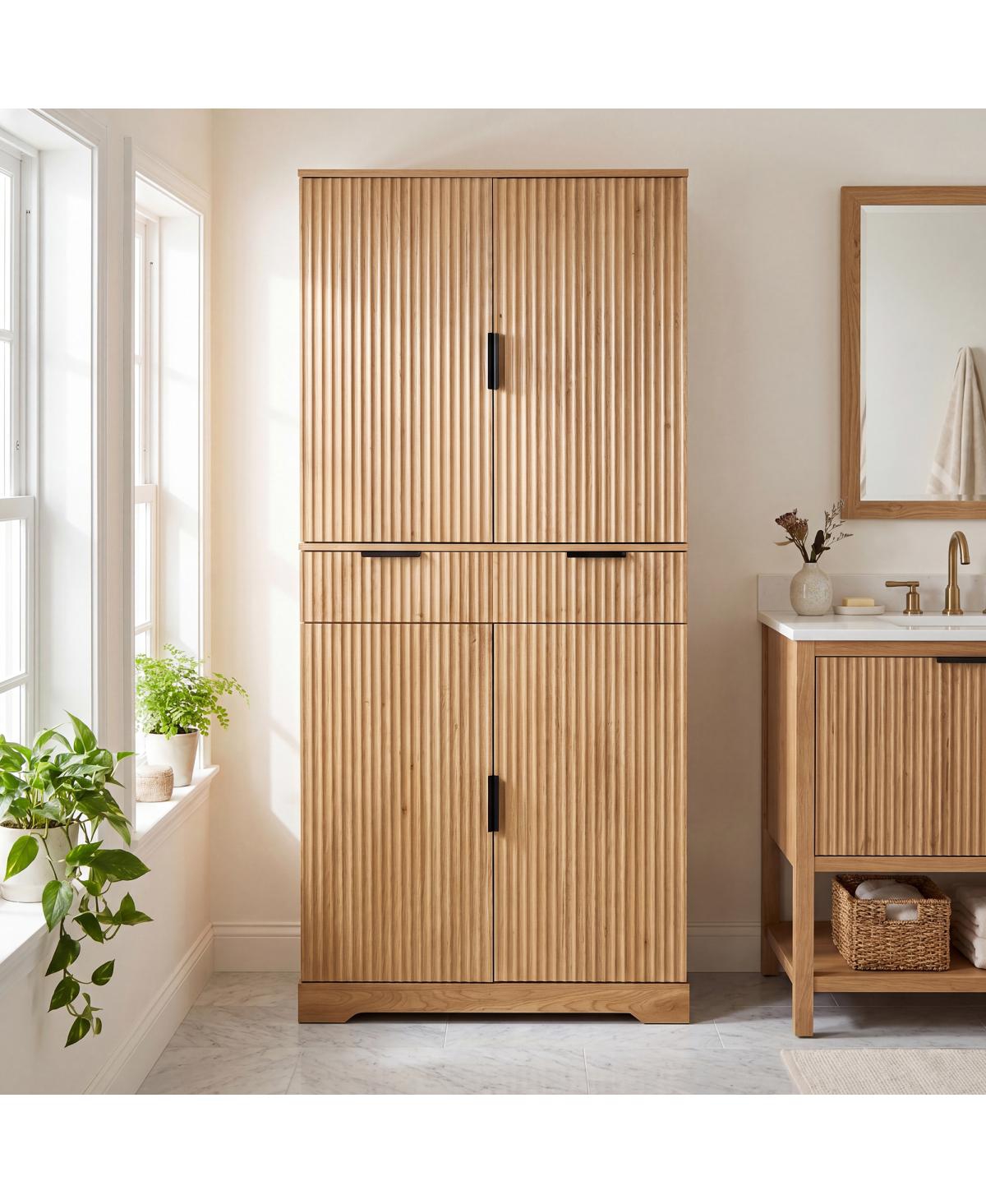 Streamdale Furniture 72" Fluted Kitchen Pantry Cabinet with 6 Doors and Drawers