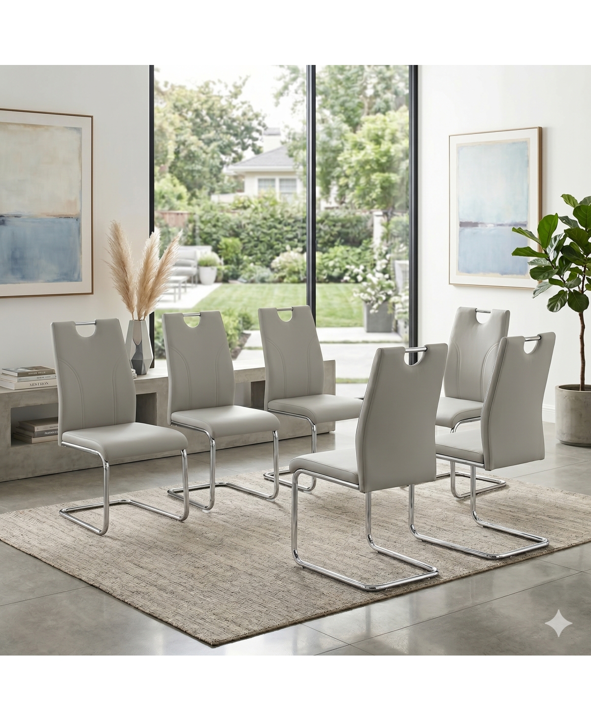 Streamdale Furniture Pu Dining Chairs with Silver Metal Legs (Set of 6)