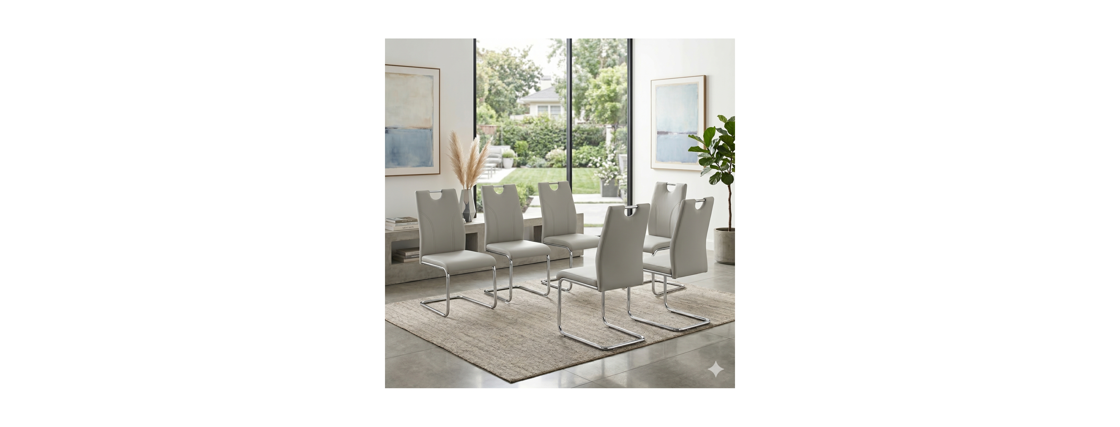 Streamdale Furniture Pu Dining Chairs with Silver Metal Legs (Set of 6)