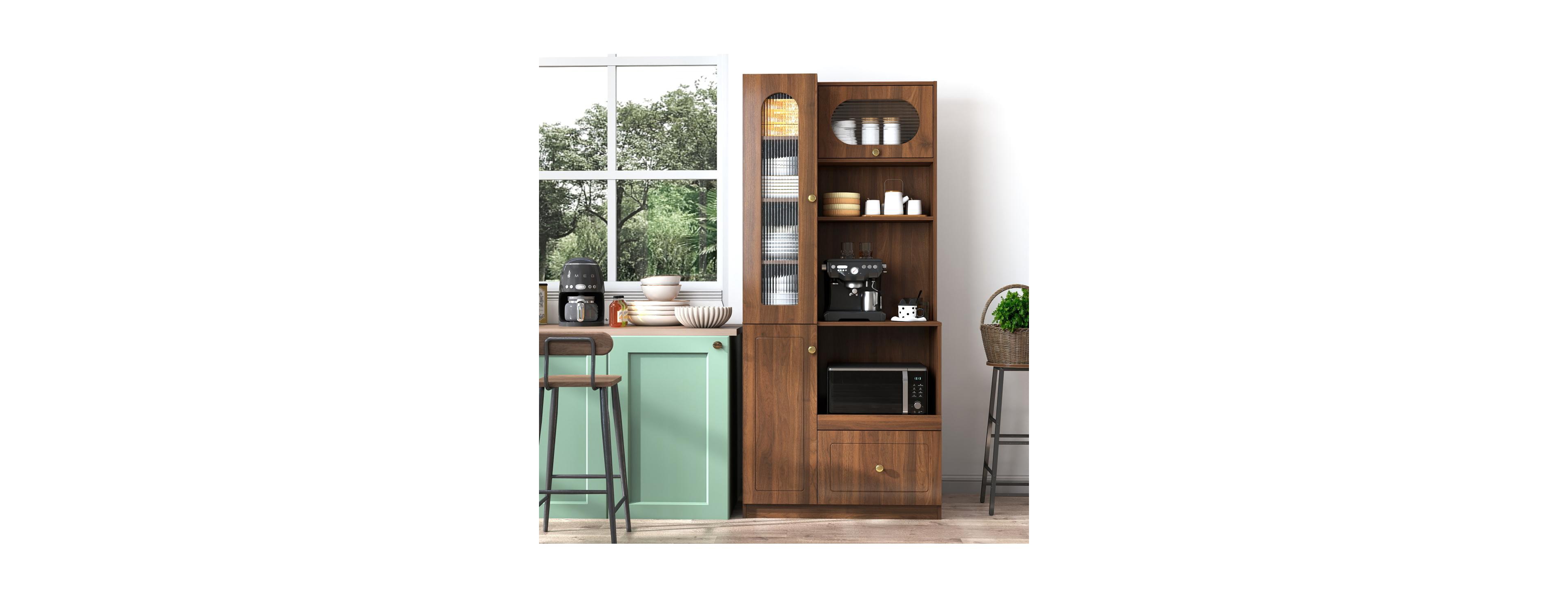 Streamdale Furniture Farmhouse Kitchen Pantry Cabinet with Multi-Tier Pull-Out Storage Shelf