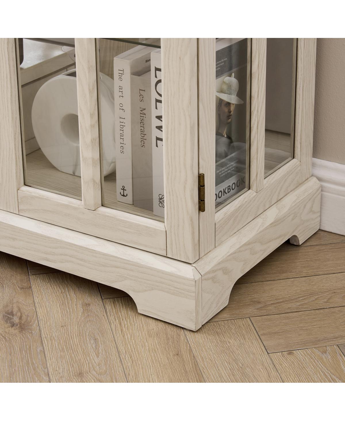 Streamdale Furniture Streamdale White Double Glass Door Tall Cabinet with Rgb Lights and 3 Shelves